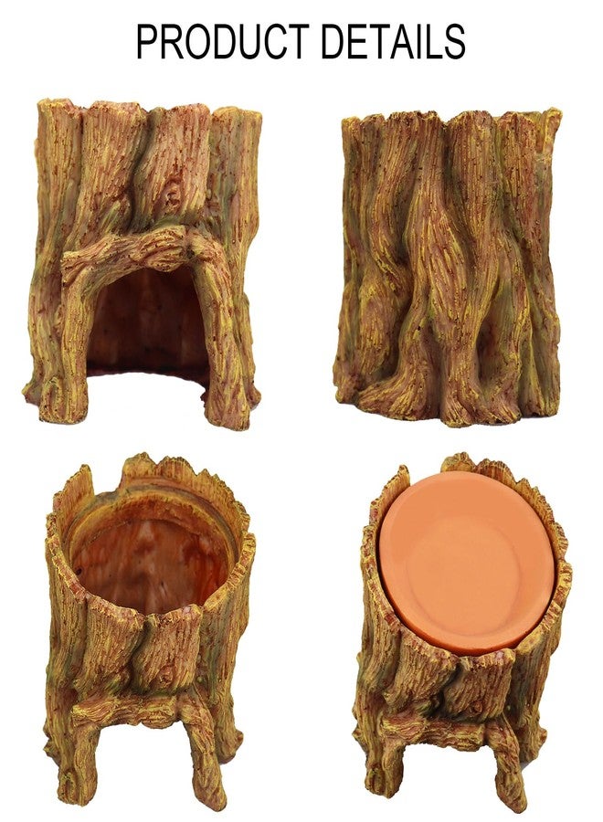 NANEEZOO Reptile Hide Cave 2 in 1 Reptile Humid Cave with Terracotta Water Basin Moisture Keeping and Shedding Help for Reptile Amphibians Leopard Gecko - Image 2